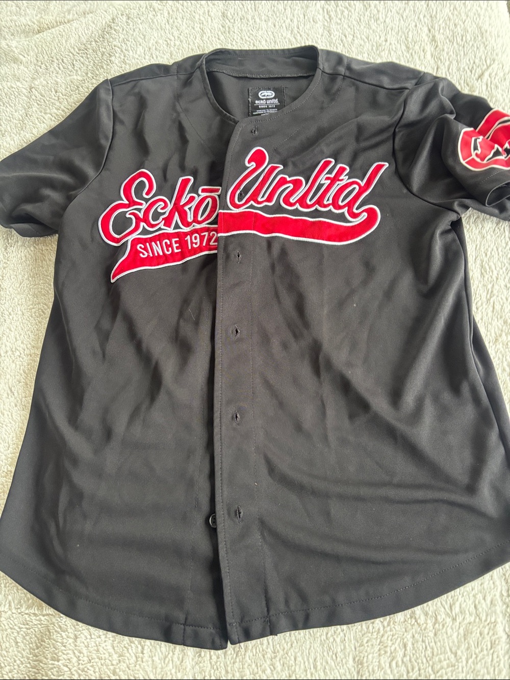 Ecko Unlimited Black Baseball-Style Jersey with Red Script